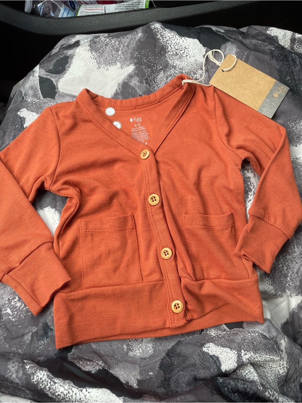 Kyte Baby Rust/Orange Button-Front Long Sleeve Bamboo Cardigan Unisex Fall
